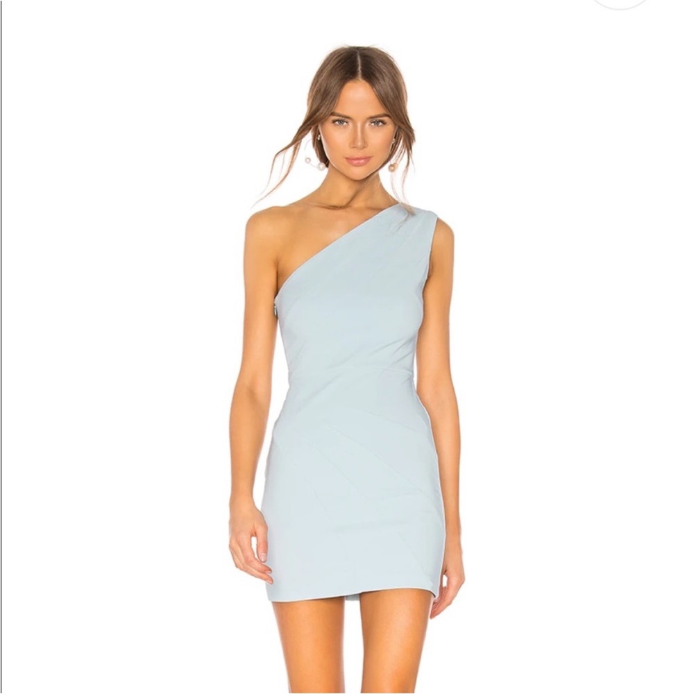 Michael Costello x Revolve One-Shoulder Light Blue Dress